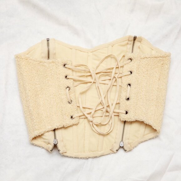 Out From Under Sherpa Double Zip Corset Small Lace Up Back - Picture 9 of 11